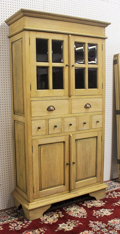 Mueble de cocina vintage country francés biselado de vidrio macizo a rayas Foto 2 de 4