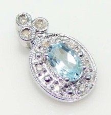 Schmuck Anhänger 375er Weissgold Diamanten weiss Blautopas Ä4589