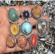 Trending Onyx & Mix Gemstone 925 Sterling Silver Plated 25 PCs Design Rings Lot