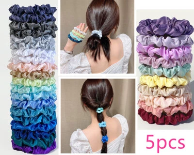 5PCS Strong Satin Silk Scrunchies women Hair Ties Thick Elastics Bobbles Bands