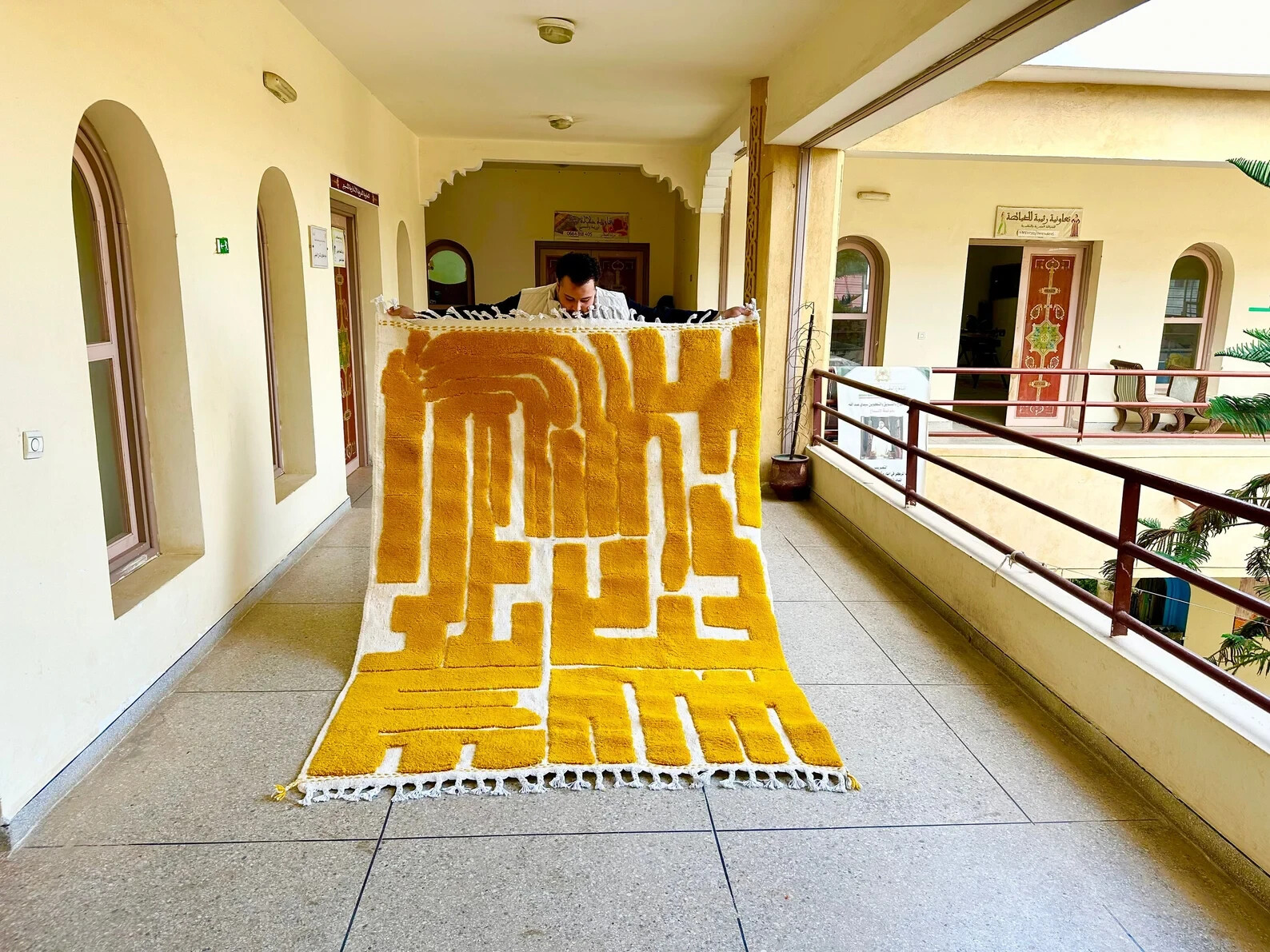 Handmade Yellow Moroccan Beni Ourain Berber Wool Area Rug Custom Design