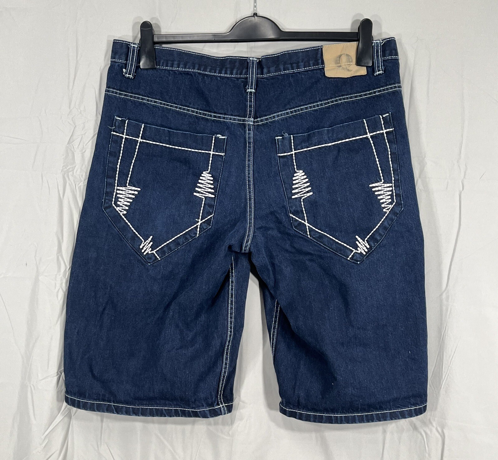 VTG Y2K Q BRAND Men's BLUE JEANS URBAN STREET WEAR HIP HOP Pocket Art SHORTS 38