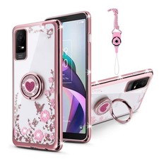 Glitter Crystal Butterfly Heart TPU Phone Case w/ Ring Holder Rose Gold