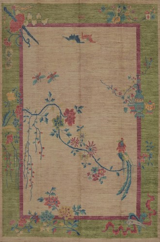 Vegetable Dye Light Brown/ Light Green Handmade Art Deco Large Area Rug 10x13