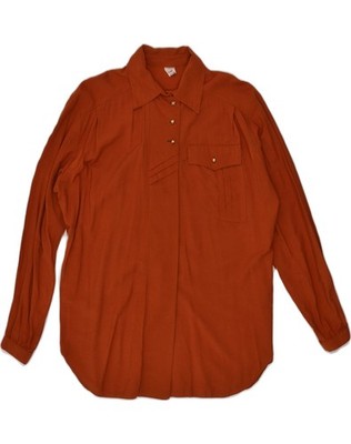 VINTAGE Damen Langarm Pullover Shirt Bluse UK 14 Medium Orange HZ07