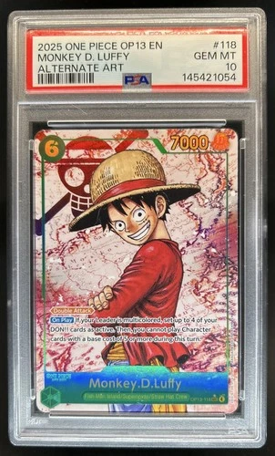 2025 One Piece Carrying On His Will Monkey D Luffy Alt Art #OP13-118 PSA 10