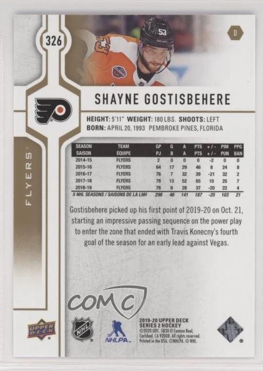 2019-20 Upper Deck High Gloss /10 Shayne Gostisbehere #326 - Image 2 of 2