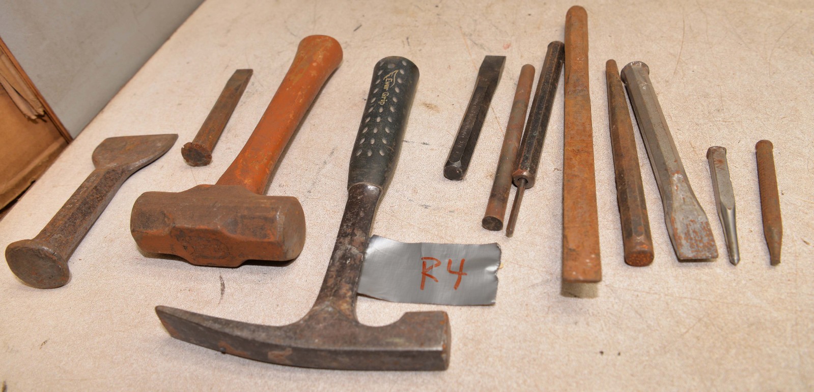 Vintage masonry brick rock carving cold chisel & hammer lot stone mason tools R4