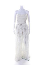 David Peck Satin Lace Chiffon Ruffle Straples...