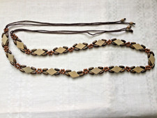 Tie On Belt Boho Natural Brown Cord Wooden Beads  Stations Artisan 70s-80s