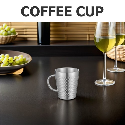 Stainless Steel Double Walled Coffee Cup 300ml Hammered Insulated Mug Heat - Picture 10 of 12