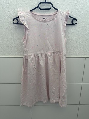 H&M Mädchen Kleid Rosa Punkte Herzen Basic Sommerkleid -Gr122/128