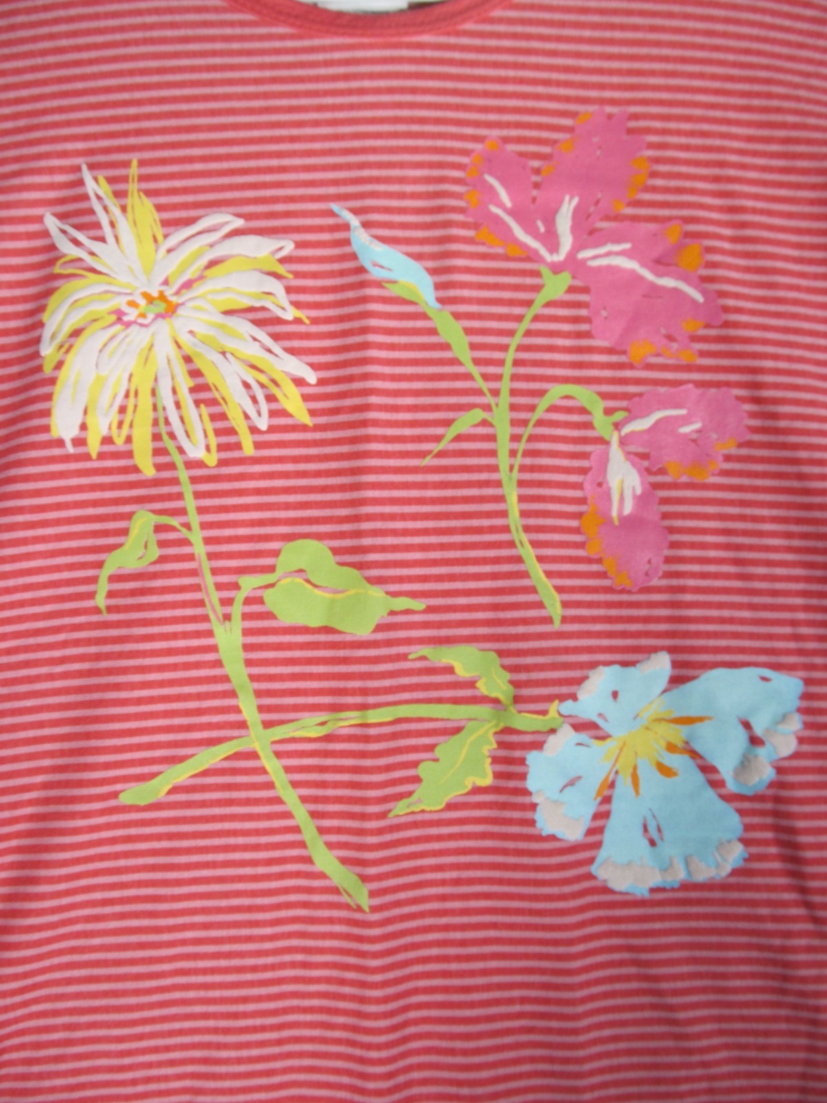 Bobbie Brooks Women Shirt Large  Stripe Flower Short Sleeve thumbnail 9