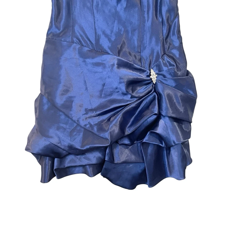 Jessica McClintock Gunne Sax 90s Dress Blue Satin Ruched Strapless Rhinestone - Image 3 of 4
