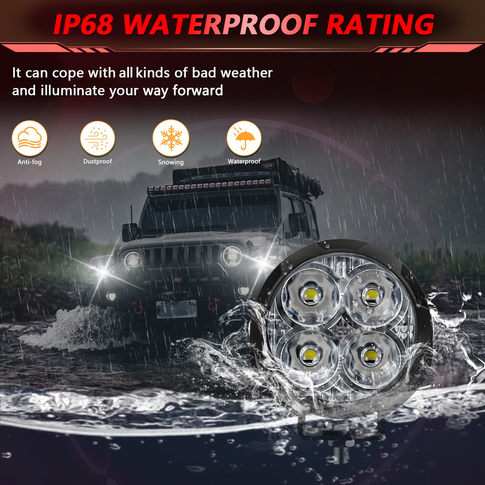 .Motorcycle LED Driving Fog Lights 90W 9000LM Pod Lights Auxiliary Spotlights