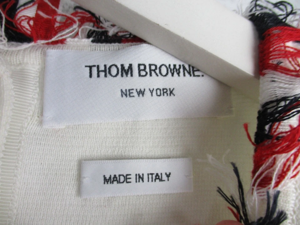 Thom Browne Mujer Flecos Embellecido Blanco Camiseta Top 38 Manga Corta Algodón Foto 3 de 4