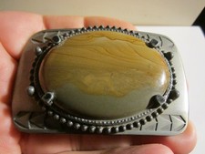 VINTAGE BROWN AGATE STONE BELT BUCKLE - GW-26