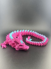 3D Printed Pink And Turquoise Articulated Crystal Dragon Toy For Kids 24 Long
