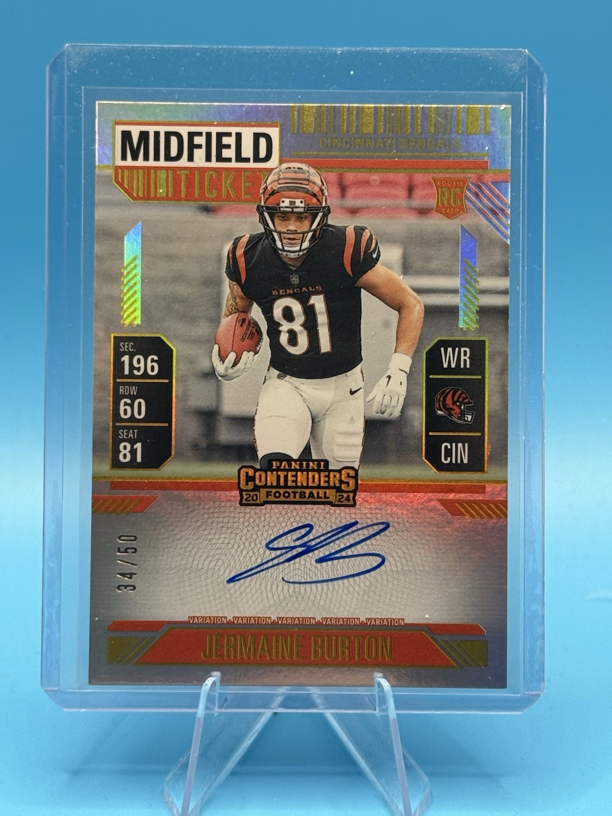 2024 Panini Contenders Jermaine Burton RC Midfield Ticket Auto On-Card /50