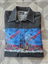 Vintage Wrangler Western Cowboy Print Graphic Snap Button Shirt Horses XL