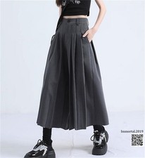 Women Japanese Style Wide-Leg Culottes Pants Pleated Wide-leg Pants