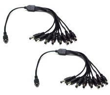 8 Way DC Power Splitter Cable for Security Cameras Black 2-Pack