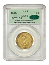 1810 $5 PCGS/CAC MS63 (Large Date, Large 5, OGH) - Capped Bust $5 - Tough Date