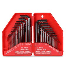 30pc Imperial & Metric Hex Allen Key Wrench Folding Set with Small & Large Sizes