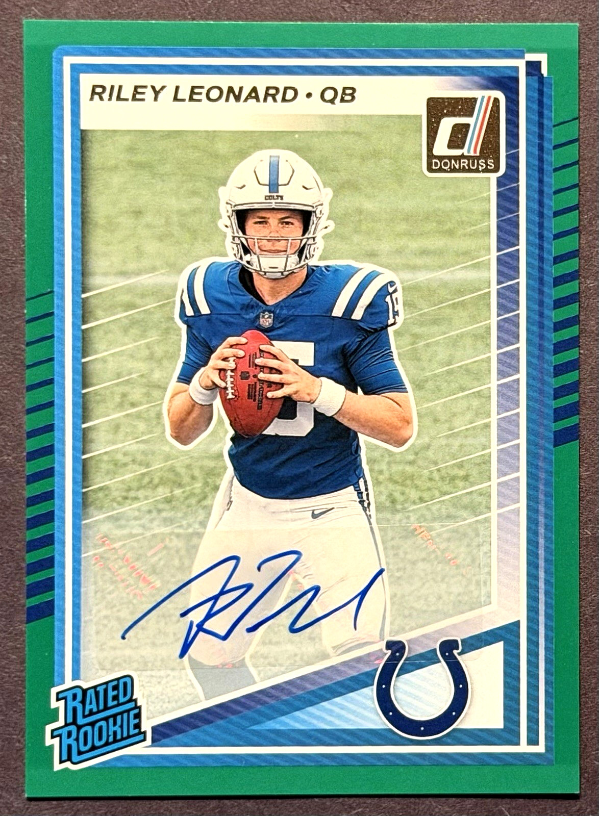 Riley Leonard AUTO GREEN Rated Rookie #341 2025 Donruss Colts