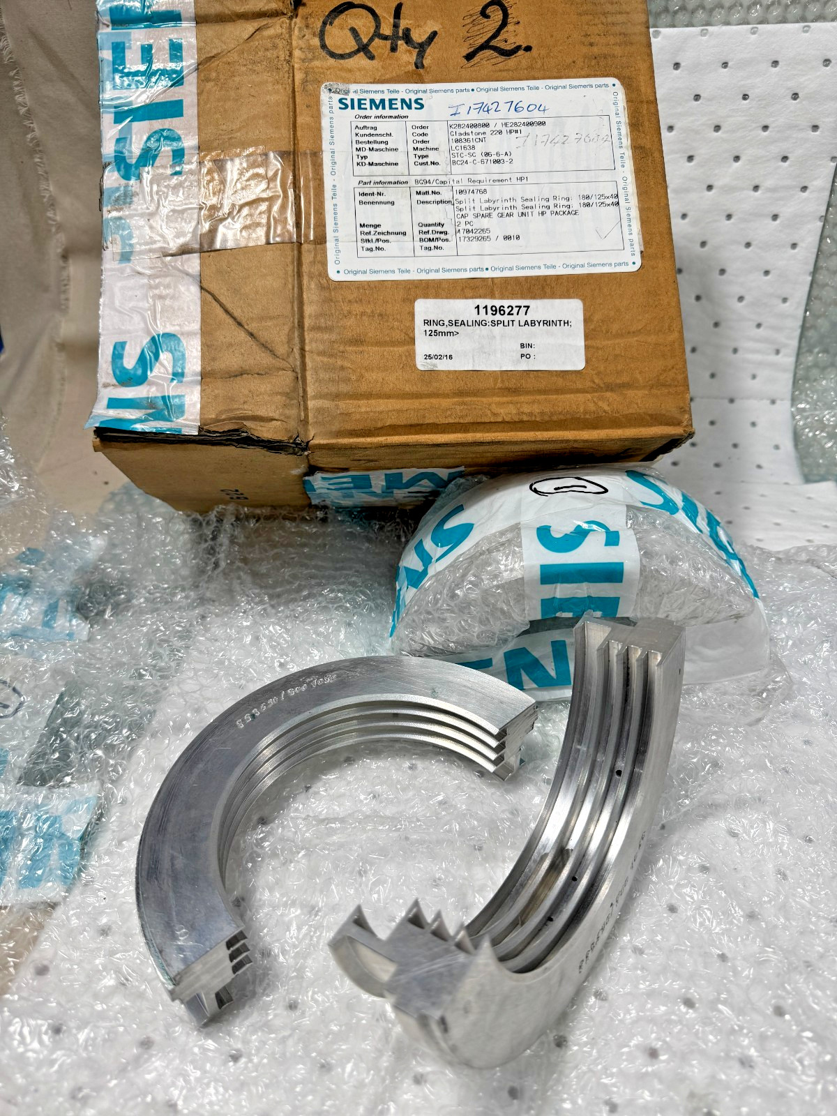 2 X SIEMENS 10974768 Split Labyrinth Sealing Ring 180/125 X 40. Gear Unit HP