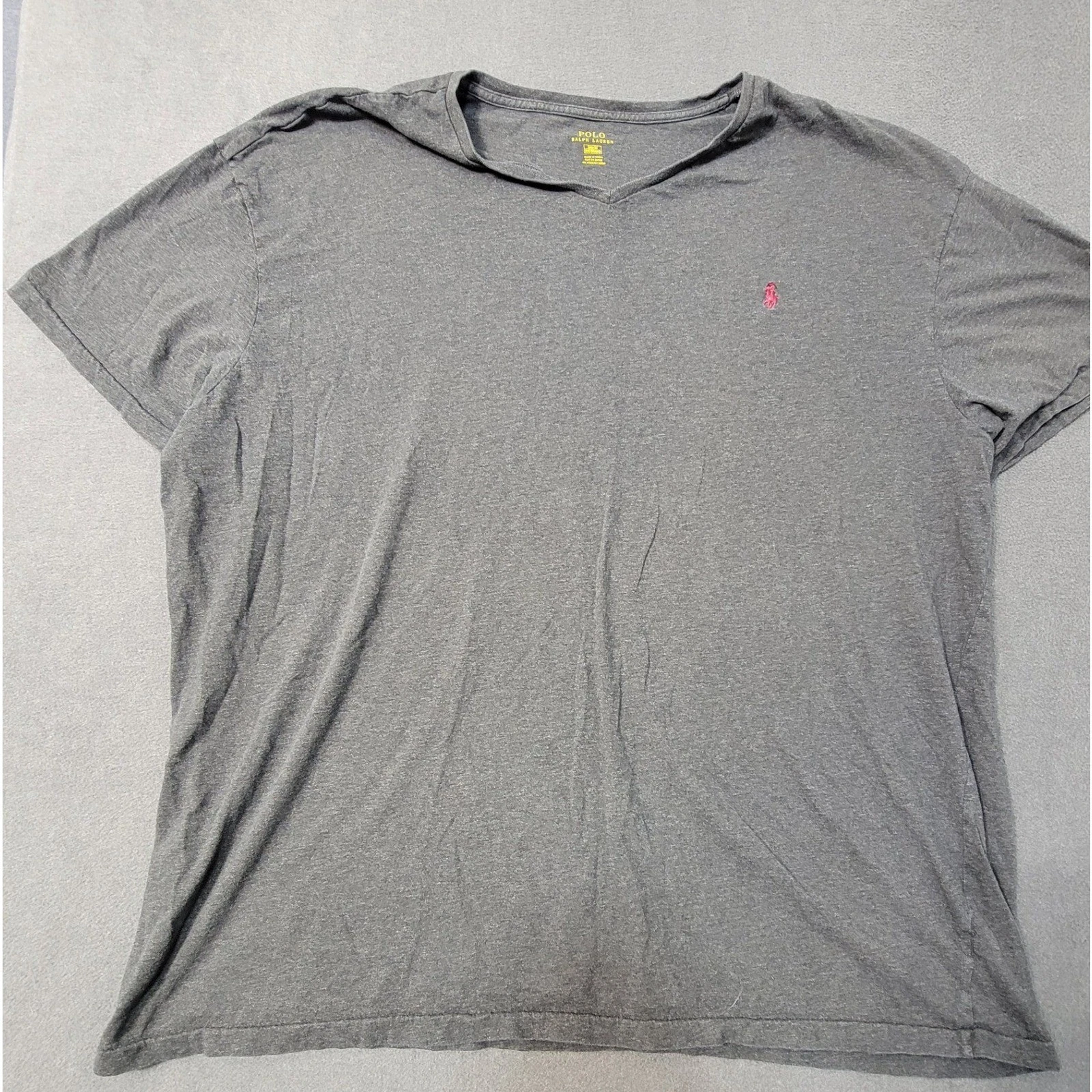 Polo Ralph Lauren Mens V-Neck TShirt Gray Heather Red Pony Logo Short Sleeve 3XB