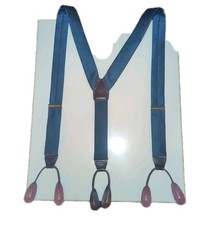 CAS W Germany Men's 100 Silk Suspenders Blue Herringbone Button Loop Tips