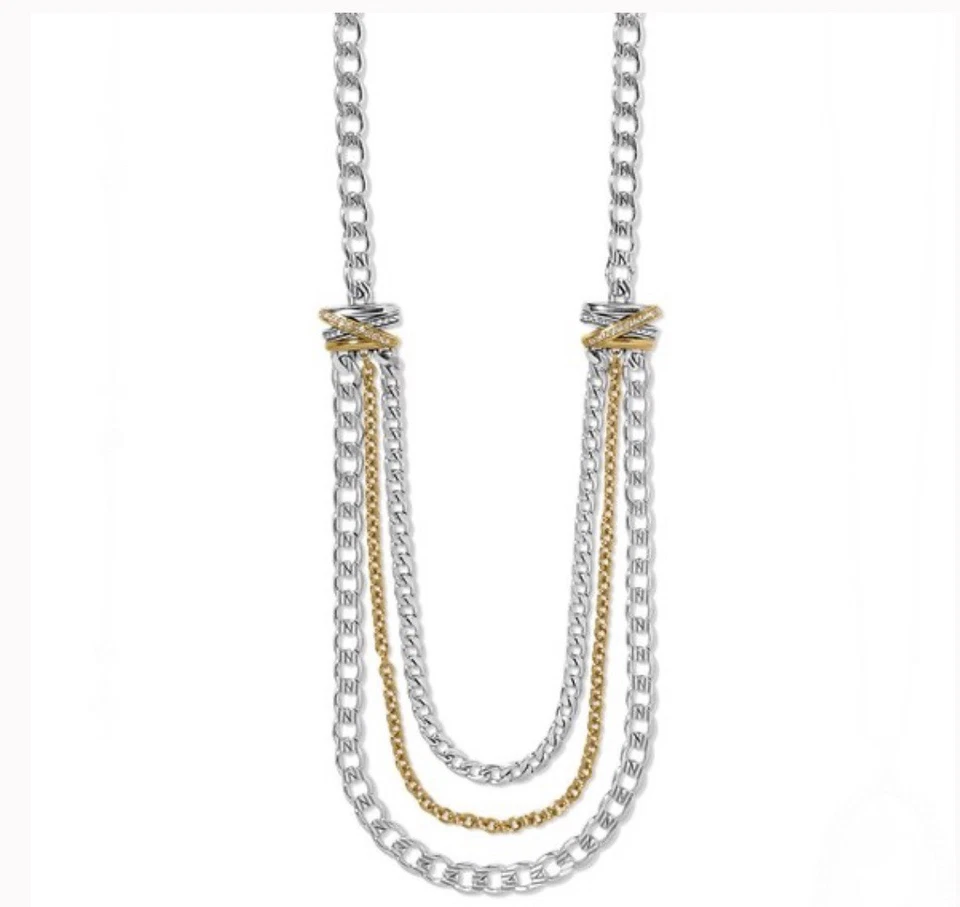 Brighton Dos Tonos ANILLOS DE NEPTUNO MULTI Fila Cadena Capas Collar Nuevo con Etiquetas R-$178