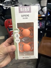 Bibs SUPREME - Size 1 - Rubber Pacifiers 0-6 Months - Orange - 2-Pack NEW