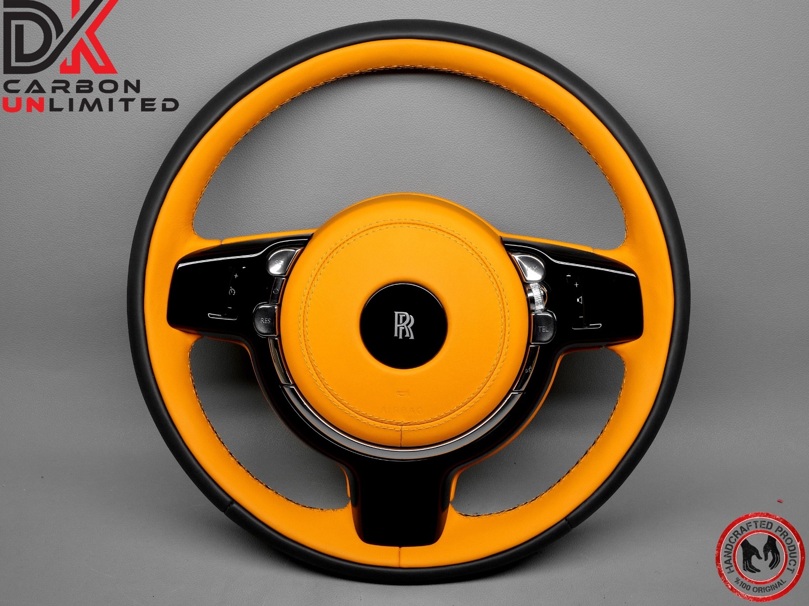 Rolls Royce Dawn Wraith Thick Rimmed 2 Tone Black & Mandarin Napa Steering Wheel