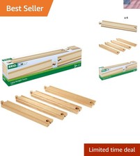 World 33341 Expandable Wooden Train Track Set - 4 Long Straight Pieces for Toys