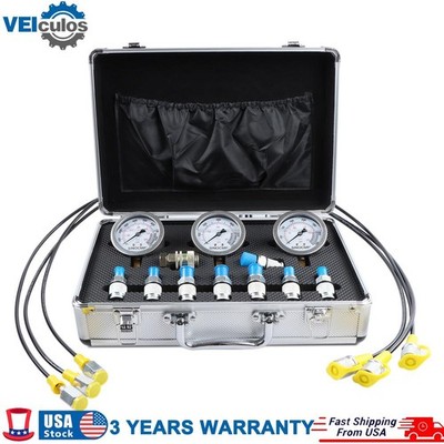 SINOCMP Hydraulic Pressure Test Kit 25/40/60MPa Gauge Excavator Diagnostic Tools