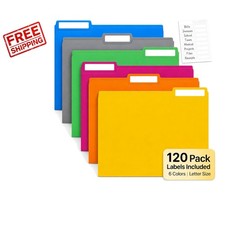 120 Pack Colored File Folders Letter Size 1/3 Cut Tab Assorted Colors