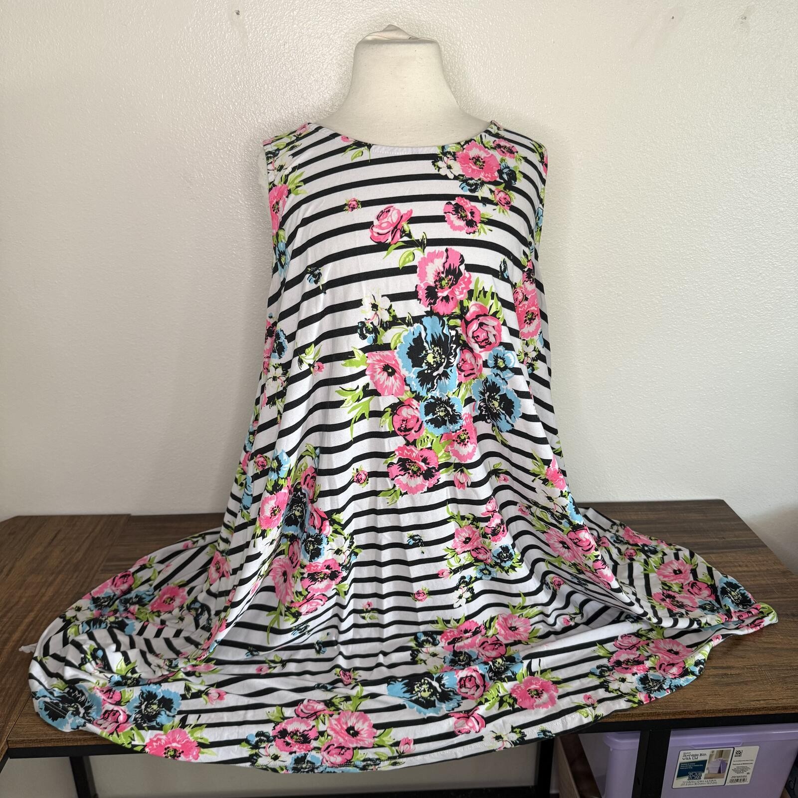 Bobbie Brooks Floral and Striped Dress Size 2X