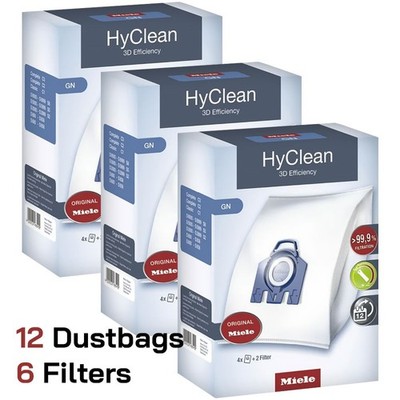 3 Boxes Genuine Miele GN HyClean 3D Efficiency Vacuum Bags 12 Dustbags 6 Filters