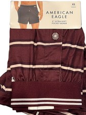 NWT AMERICAN EAGLE Ultra Soft Pocket Boxer Sz XS-S-M-L-XL Red Beige Stripes 21