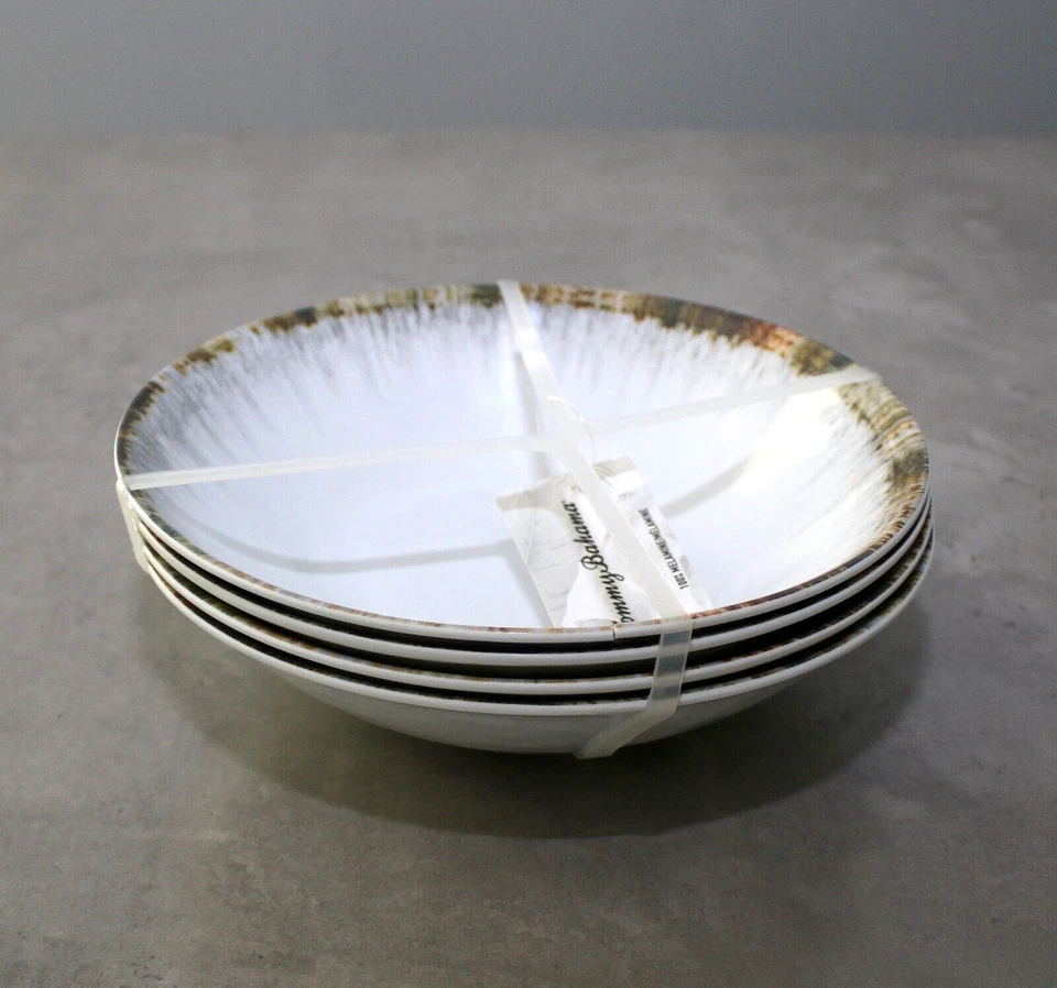 "Juego de 4 cuencos tropicales Tommy Bahama borde concha marina melamina 8"" redondo costero" Foto 3 de 4