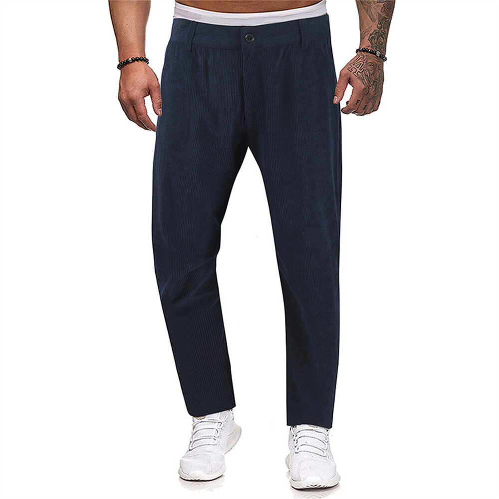 Men's Casual Corduroy Sweatpants Baggy Work Trousers Solid Color