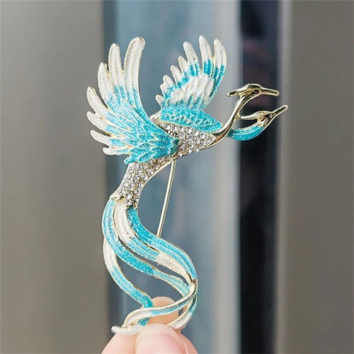 Chinese Style Enamel Rhinestone Phoenix Crystal Legend Birds Brooches Coat Pins - Picture 6 of 19