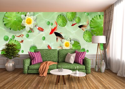 3D Lotus Goldfish ZHUA4824 Wallpaper Wall Murals Removable Self-adhesive Amy