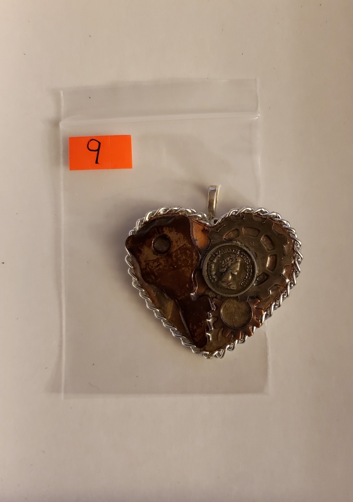 Steam Punk Pendant Heart Hand Decorated Wood Approx 2x2
