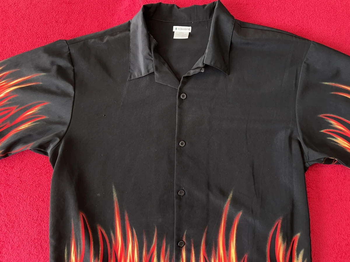 Large Vintage No Boundaries Black Flame Single Stitch Button Up