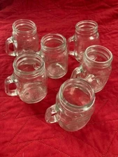 Set of 6 Harvest Time Mini Mugs Glass Jar 3" Tall w/ Handles