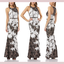 NWT 440 JS Collections 4 Soutache Embroidered Lace Halter Gown Black J531