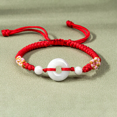 Real Grade A Natural White Jade Women Lucky Circle Peace Knitted Bracelet